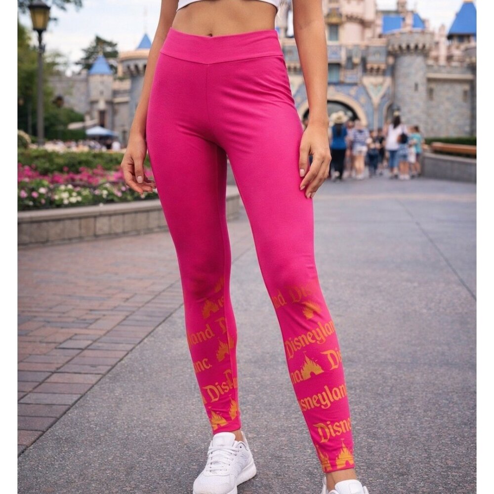 Disneyland Disney Parks Pink Gold Castle Leggings Women's Sz Large Official NWT